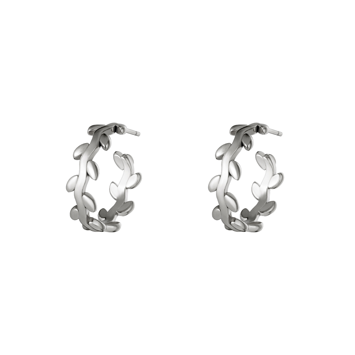 Silver / Stainless steel earrings laurel wreath hoops 